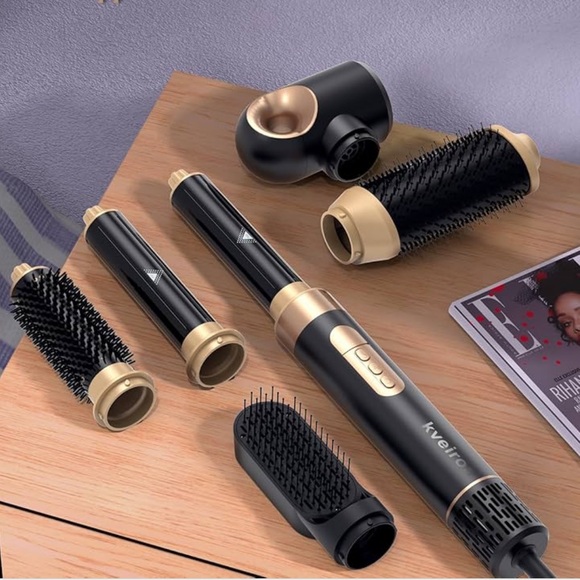 NEW! 6 in 1 Hot Air Brush & Hair Dryer with Auto Wrap Curlers Black Gold - Picture 10 of 15